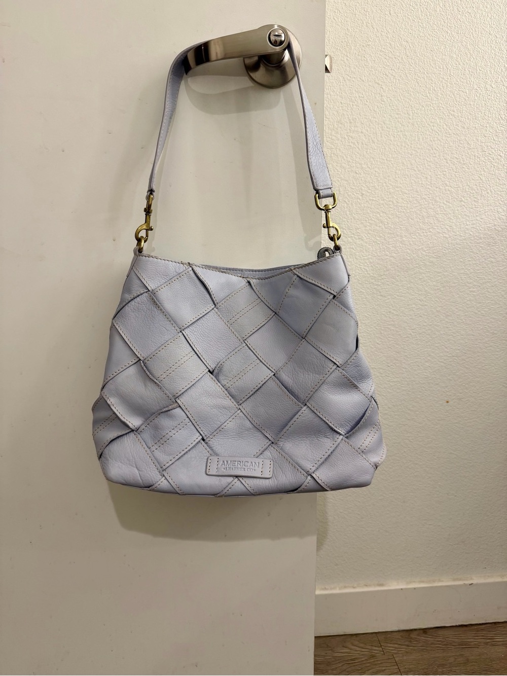 American Leather Co Woven Leather Shoulder Bag New